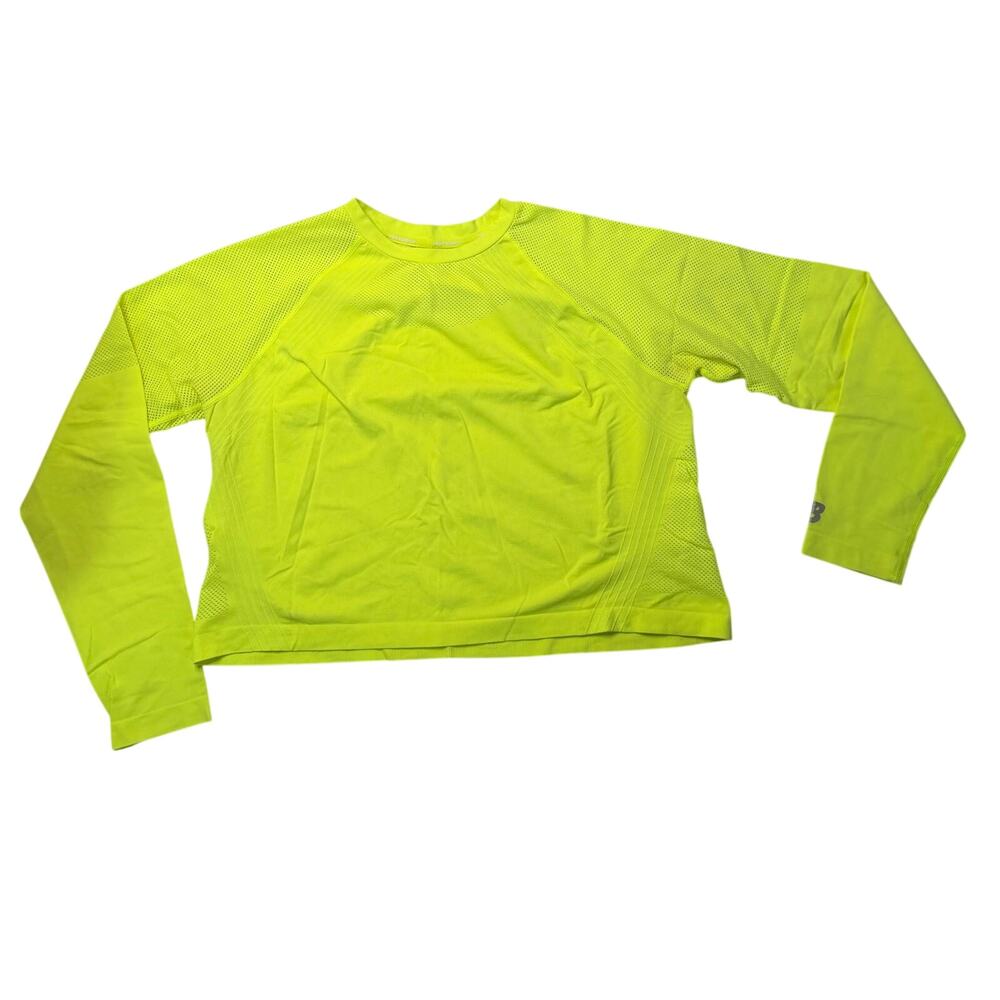 New Balance Dry Neon Yellow Seamless Mesh Crop Running Top|L